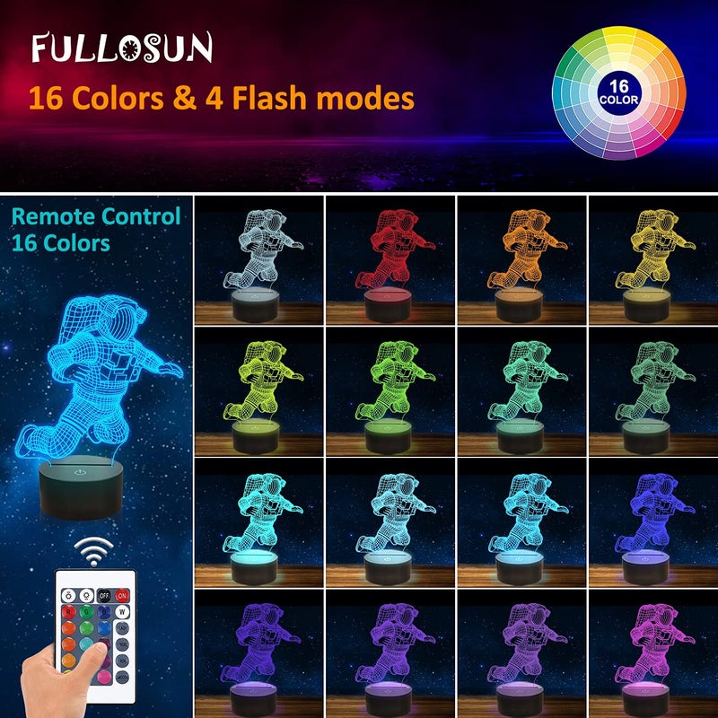 FULLOSUN Spaceman 3D Night Light, Astronaut Rocket Optical Illusion Lamp Birthday Gift Idea for Outer Space Fan Xmas, Living Room Decor Night Light with 7 Colors Changing - Image 2